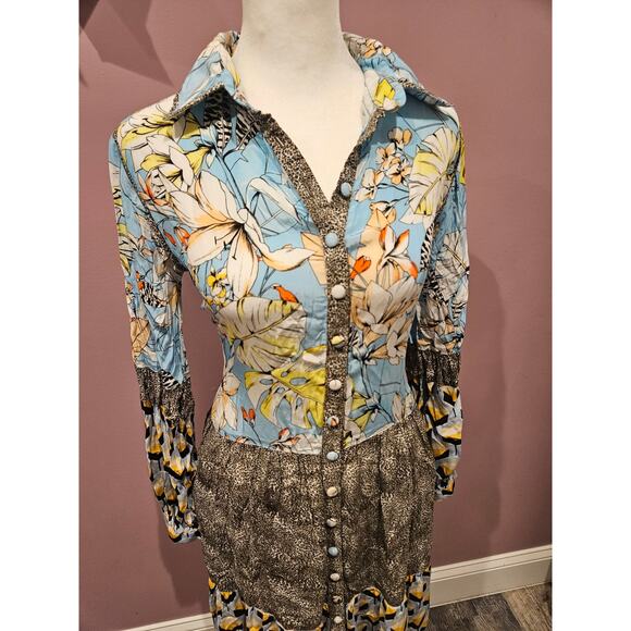 TAJ by Sabrina Crippa Button Down Maxi Dress Small Viscose Patchwork Cottage 180 - Picture 2 of 11